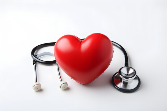 Red heart love-shaped with doctor's stethoscope on a white background,