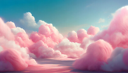 Pink clouds in the sky stage fluffy cotton candy dream fantasy soft background.