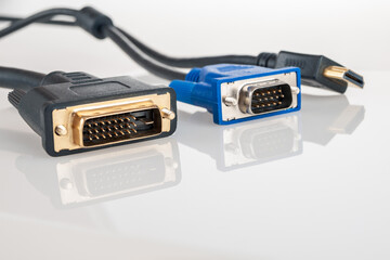 DVI HDMI digital and VGA analog video cable for connecting an external TV screen monitor to a...