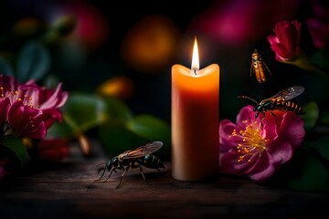 candle and flower