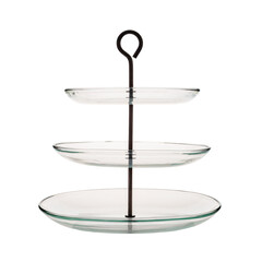 Multi-tiered glass tray for serving and serving food isolated on a white background