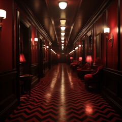 red corridor in a hotel