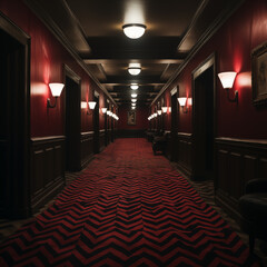 red corridor in a hotel