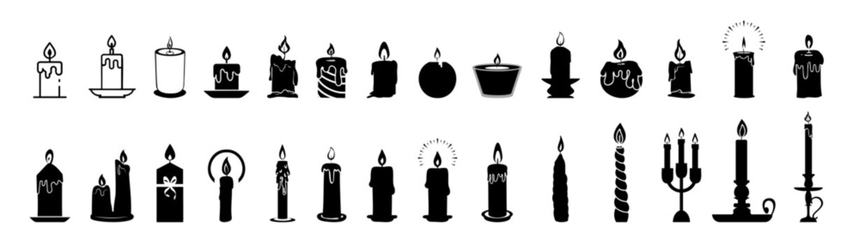 Set candle silhouettes for religion commemorative and party. Candlestick black color Illustration