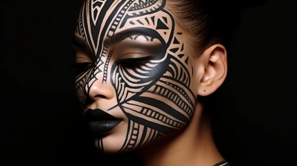 modern girl with Indian symbolic drawings on her face.