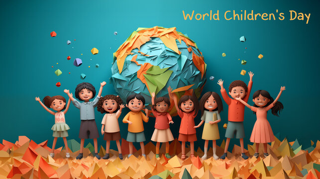 Paper World Children's Day Poster, in Origami Style