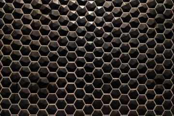 Texture of glossy black mosaic tiles hexagon