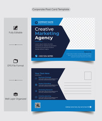 Blue Corporate business postcard or EDDM postcard design template - obrazy, fototapety, plakaty