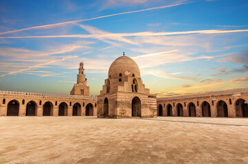 Popular tourist place of Cairo, Mosque of Ibn Tulun inner yard view, Egypt
