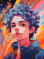 Anime style portrait of a boy in the city