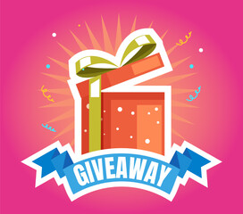 Giveaway gift prize win winner competition box present holiday concept. Vector flat graphic design illustration