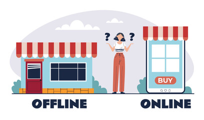 Offline online store shop business app commerce concept. Vector flat graphic design illustration 
