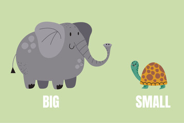 Small big different size compare cartoon animal concept. Vector flat graphic design illustration