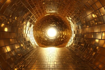 Illustration: Mural with golden crystal sphere on decorative background tunnel. Modern art. Generative AI