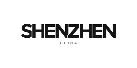 Shenzhen in the China emblem. The design features a geometric style, vector illustration with bold typography in a modern font. The graphic slogan lettering.