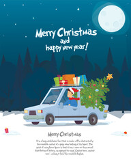 Cute bear illustration. Christmas Greeting Card with Santa Claus. Template for New 2022 Year Cards, Scrapbooking, Stickers, Planner, Invitations. Merry Christmas lettering.