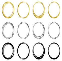 Set of black, golden and silver frames. Vector frame isolated on white. Frame for text, certificate, pictures, diploma, invitation. Golden ring