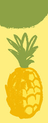 Template pineapple banner, sunny pineapple illustration, hand drawn exotic fruit for vegan vertical banner, juice or jam label design. Natural ananas for healthy food concept. JPEG background.