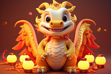 Happy chinese new year 2024 banner or poster, year of dragon zodiac