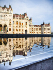 Fototapeta na wymiar Reflections of the Hungarian Parliament