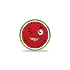 Fototapeta premium Watermelon slice character with funny face. Happy cute cartoon watermelon emoji set. Healthy vegetarian food character vector illustration