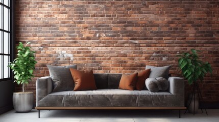 Sofa against the background of a brick wall - generative ai