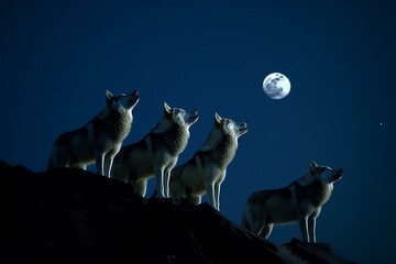 Wolves howling under moonlight. Generative AI