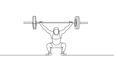 A single continuous drawing.Weightlifting. One line drawing vector illustration