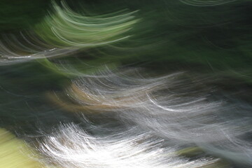 Abstrakter Hintergrund mit verschwommener Natur, Lange Belichtungszeit, fließendes Wasser, Bachlauf, künstlerisch,  Lichtmalerei