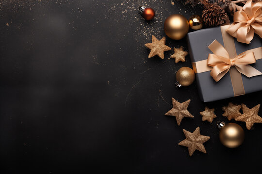 Julbakgrund Julklapp Stj&auml;rnor Guld och Svart