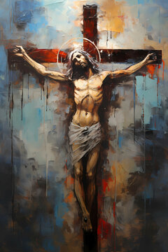 Crucifixion Art, Impressionism, Jesus on the Cross, Christ Painting, Christian Artwork, Digital Art