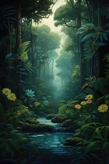 Tropical forest, jungle background - generative ai