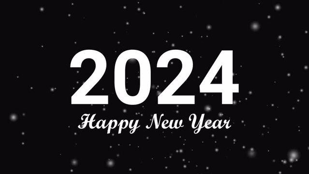 Happy New Year 2024. Falling snowflakes.