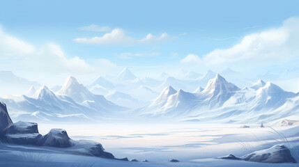 Fototapeta na wymiar frigid snowy mountains and clouds landscape