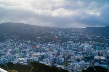 Wellington city in NZ near the airport, with the blue ocean and strong winds