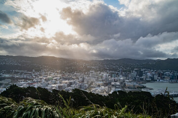 Wellington city in NZ near the airport, with the blue ocean and strong winds