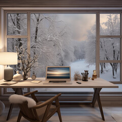 modern living room at winter, Generative AI
