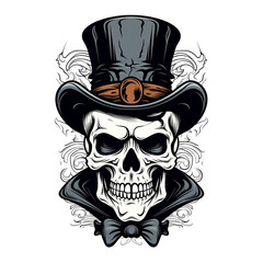 skull top hat tattoo illustration isolated on white