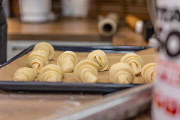 A tray of classic French croissants.
