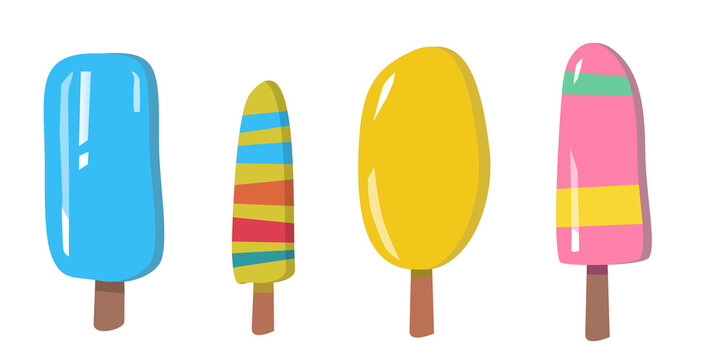 Set of colorful ice cream illustrations. Transparent background. Ice lolly, popsicle. Summer collection.