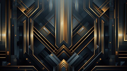 Abstract art deco. Great Gatsby 1920s geometric architecture background. Retro vintage black, gold, and silver roaring 20s texture.	