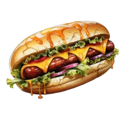 Fotobehang tasty hotdog with all extras . Clipart PNG image . Transparent background . Cartoon vector style . Generative AI  © Tomislav