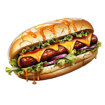 cheesy hot dog sandwich with lettuce clip art preview