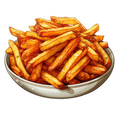 crispy crunchy long potato french fries . Clipart PNG image . Transparent background . Cartoon vector style . Generative AI 