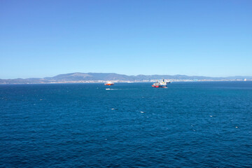 ship in the bay of gibraltar waiting for entering in the port