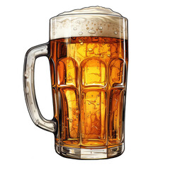 refreshing beer in a glass mug with foam on top . Clipart PNG image . Transparent background . Cartoon vector style . Generative AI  - obrazy, fototapety, plakaty