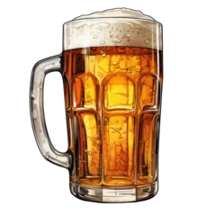 Fotobehang refreshing beer in a glass mug with foam on top . Clipart PNG image . Transparent background . Cartoon vector style . Generative AI  © Tomislav