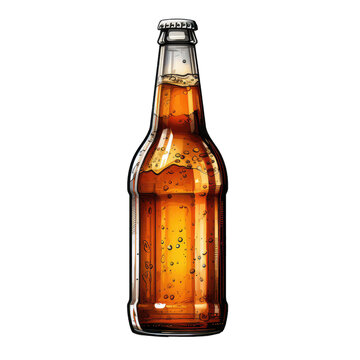 light beer sealed inside glass bottle with a cap . Clipart PNG image . Transparent background . Cartoon vector style . Generative AI 
