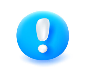 Vector illustration of white exclamation point on blue circle background. 3d style design of notification symbol