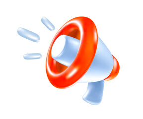 Vector illustration of red and white color megaphone on white background. 3d style design of megaphone. Marketing symbol